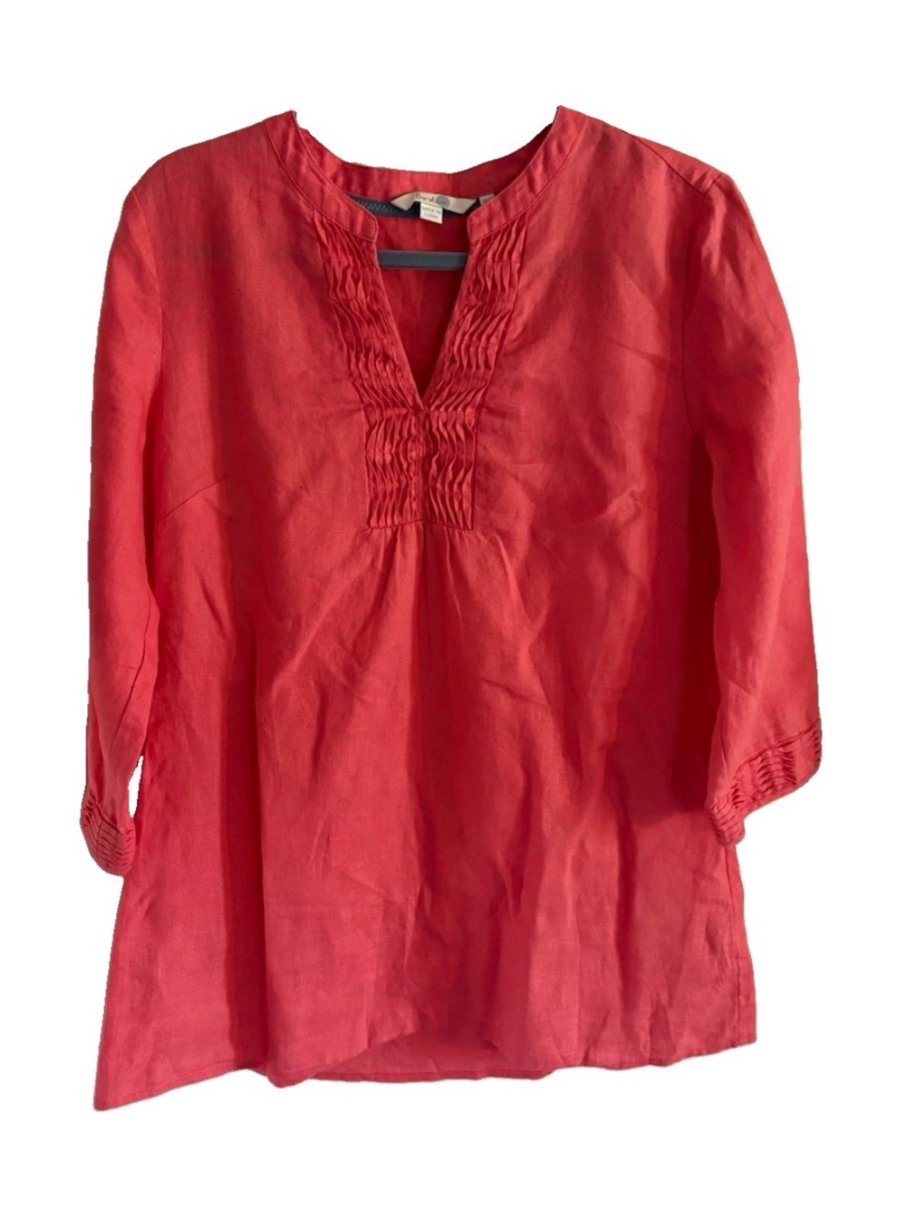 Mediterranean 100% linen ladies coral shirt M by Boden costal resort beach top